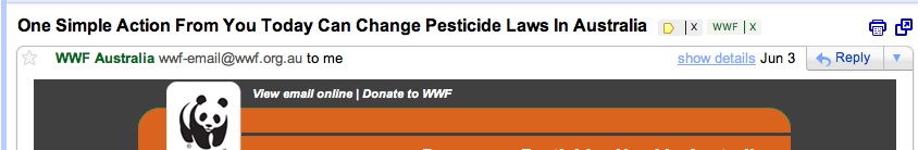 WWF email showing the FROM field