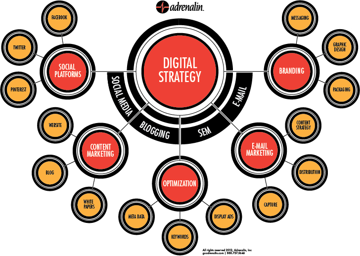 Infographic representing digital marketing strategy and front end consumer engagement