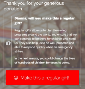 Save The Children asking for a regular gift.