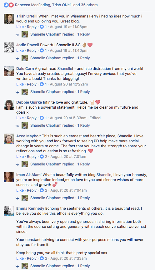 Facebook comments of encouragement for Shanelle Newton Clapham