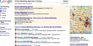 Example of Google local search map and 7pack