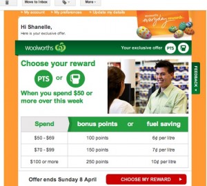 Woolworths Everyday Rewards card email coupons