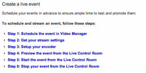 Instructions for setting up a live stream on YouTube