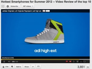Adidas video pre-roll plays before Smartphone review on YouTube