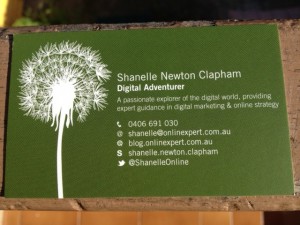 Shanelle Newton Clapham, Digital Marketing Consultant in Sydney's, business card with a dandelion on it