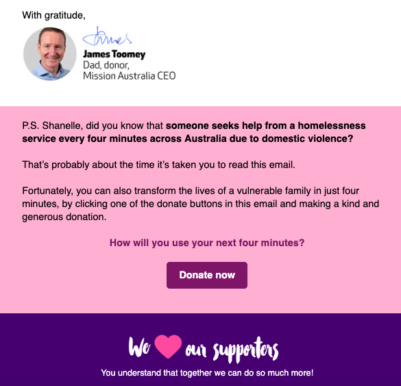 strong email appeal ask and donor focus