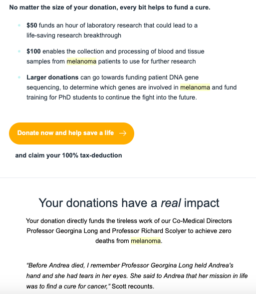Melanoma Institute Charity Email Appeal